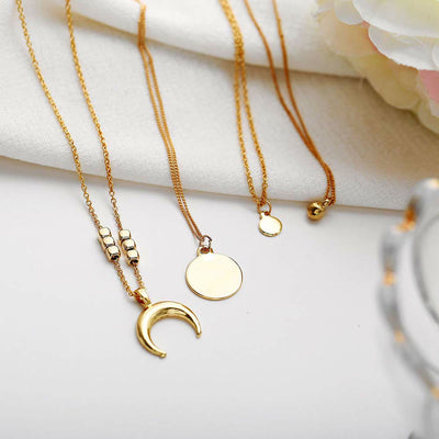 Boho Style Moon Gold Silver Multilayer Pendant Alloy Necklace