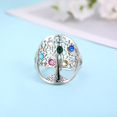 Olivenorma Tree of Life Inlaid Birthstone Ring