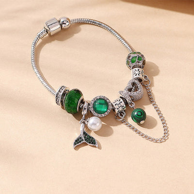 Malachite Emerald Beads Mermaid Tail Pendant Bracelet