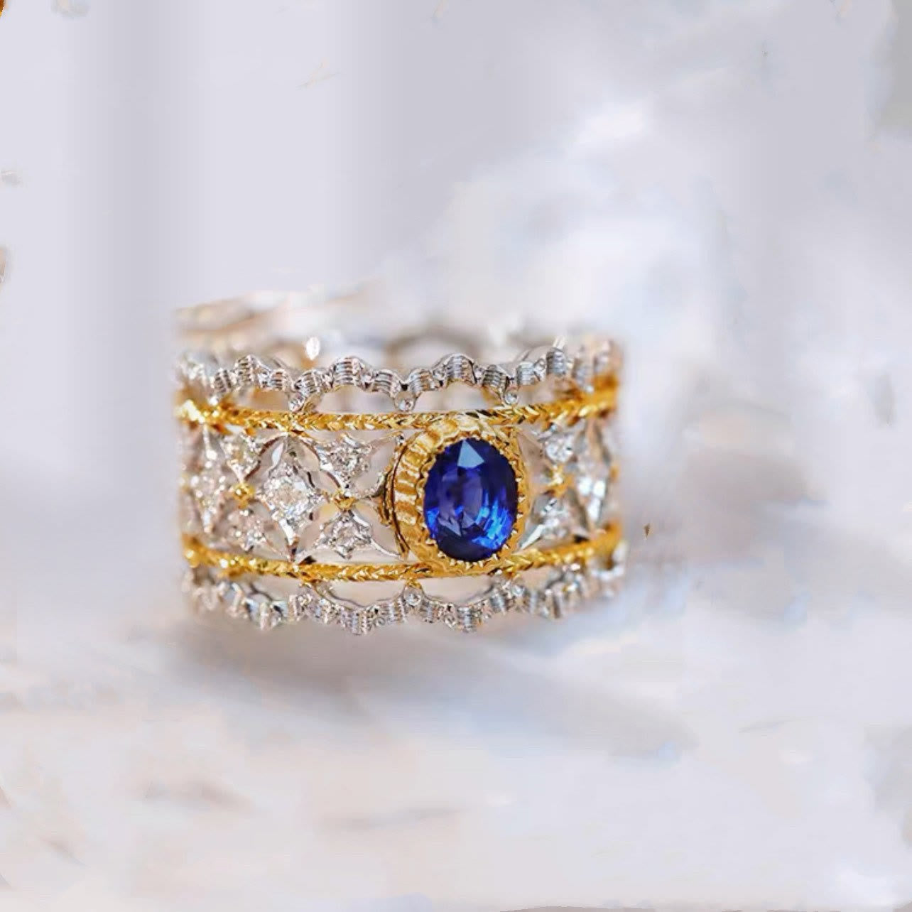 Vintage Lace Sapphire Engagement Ring