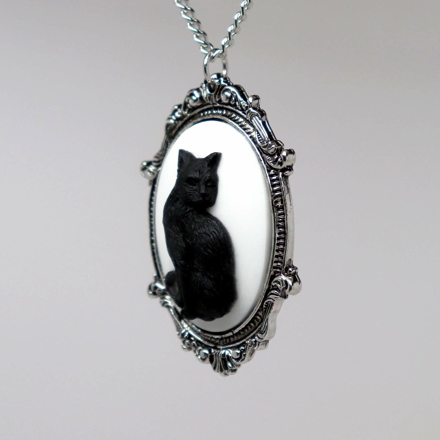 Halloween Real Metal Black Cat Necklace