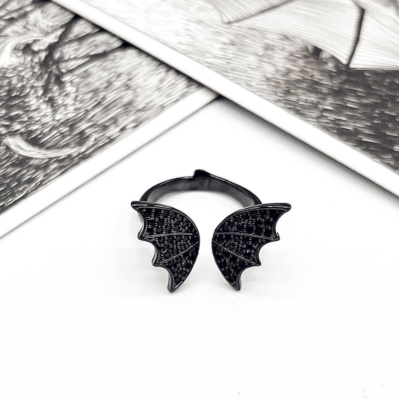 Black Bat Wings Ring