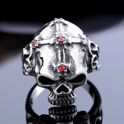 Gothic Skull Skeleton Cross Ring