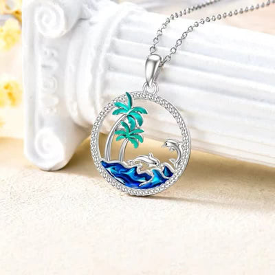 Blue Ocean Scene Palm Tree Necklace