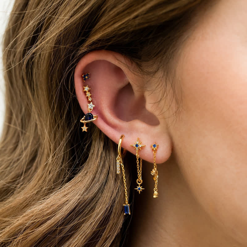 4Pcs Women's Blue Starburst Earrings Set