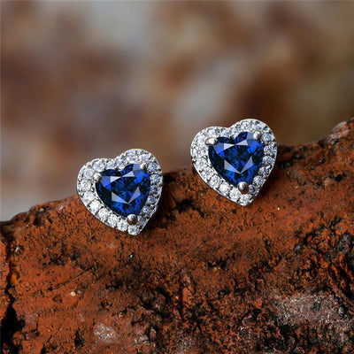 Hearrt Blue Sapphire Earrings, Necklace - Sapphire-Earrings - image 0