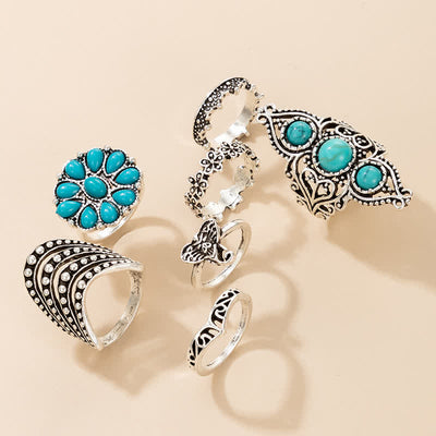 Retro Turquoise 7 - Piece Rings Set