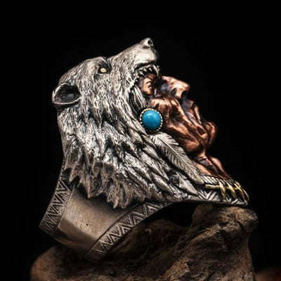 Creative Turquoise Chief Wolf Ring