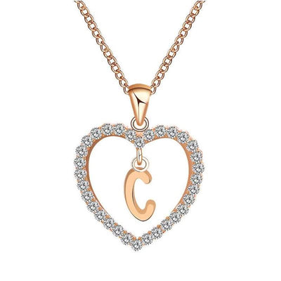 Women's Heart 26 Letter Rose Gold Necklace