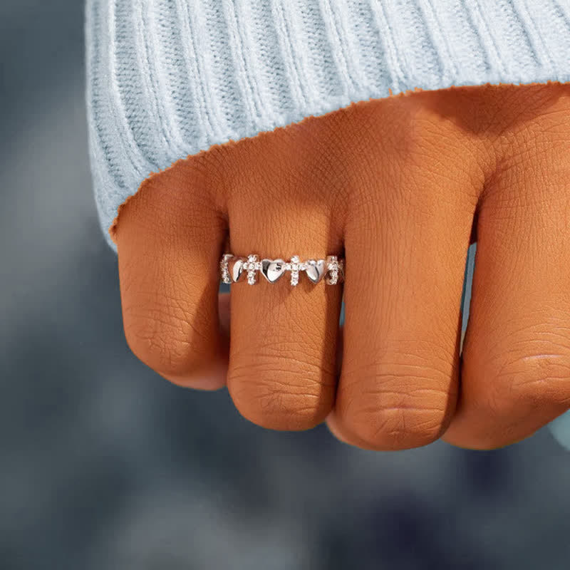 Women's Pray Heart Cross Ring