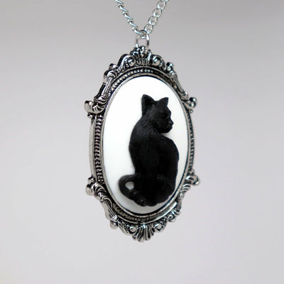 Halloween Real Metal Black Cat Necklace