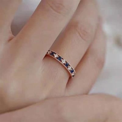 Plated S925 Silver Sapphire Mozambique Diamond Simple Ring