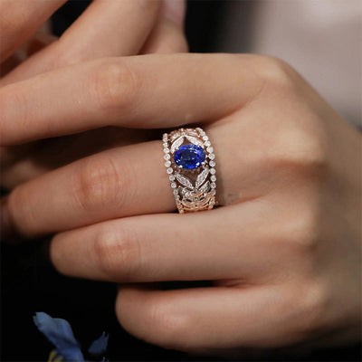 Luxurious Sapphire Leaf Ring