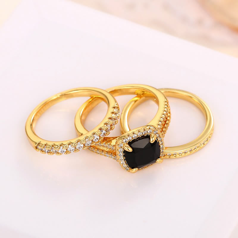 Luxury Female Big Black Square Zircon Ring