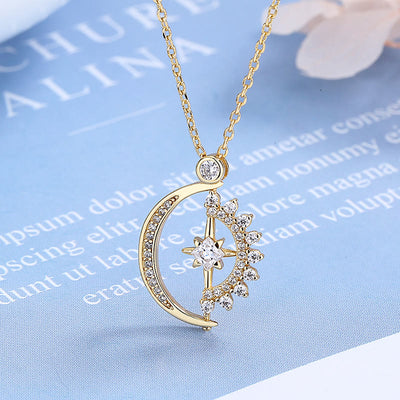 Rotated Half Moon & Sun Pendant Necklace