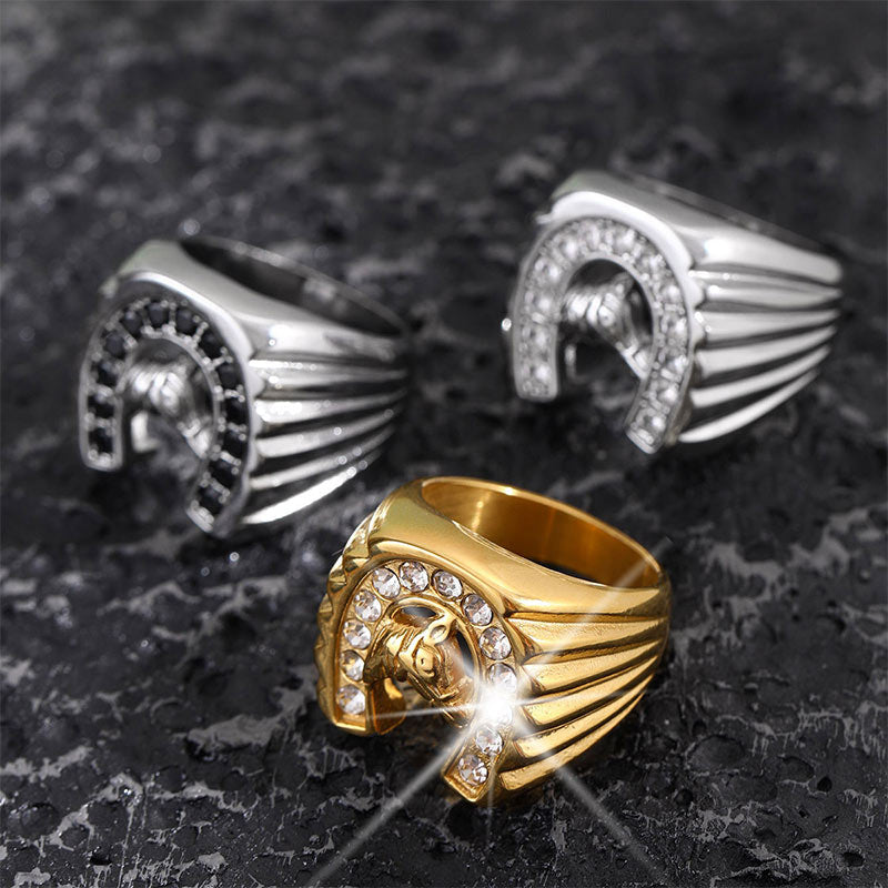 18K Gold-plated Horseshoe Shiny Zircon Ring