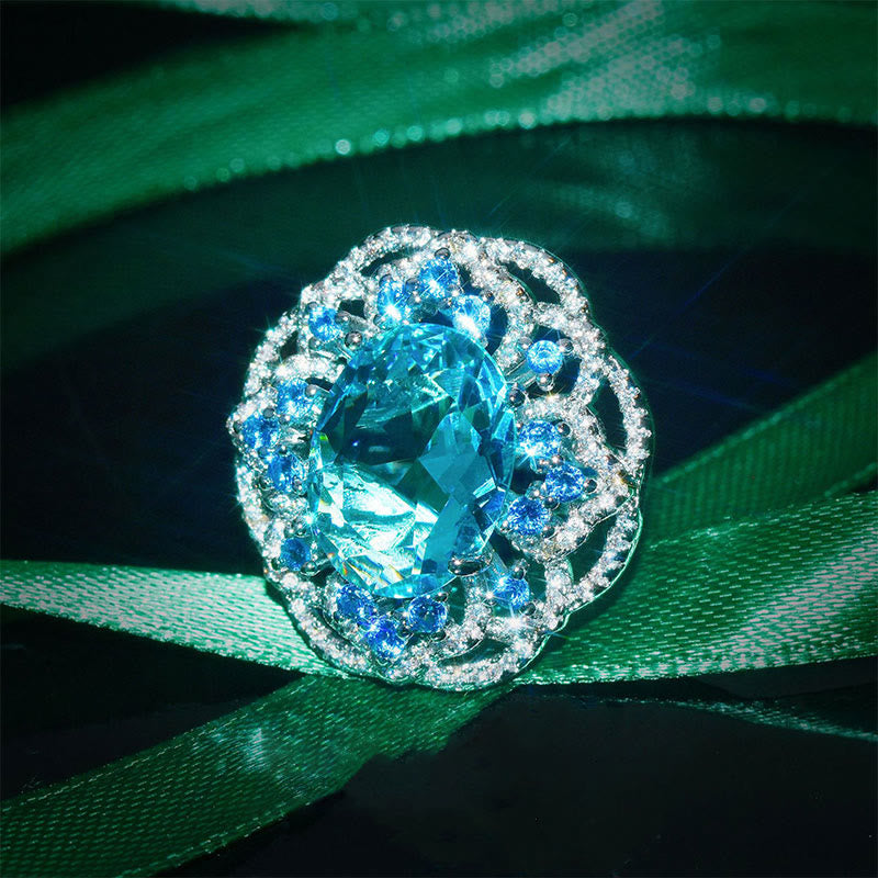 Pure Blue Lotus Topaz Adjustable Ring