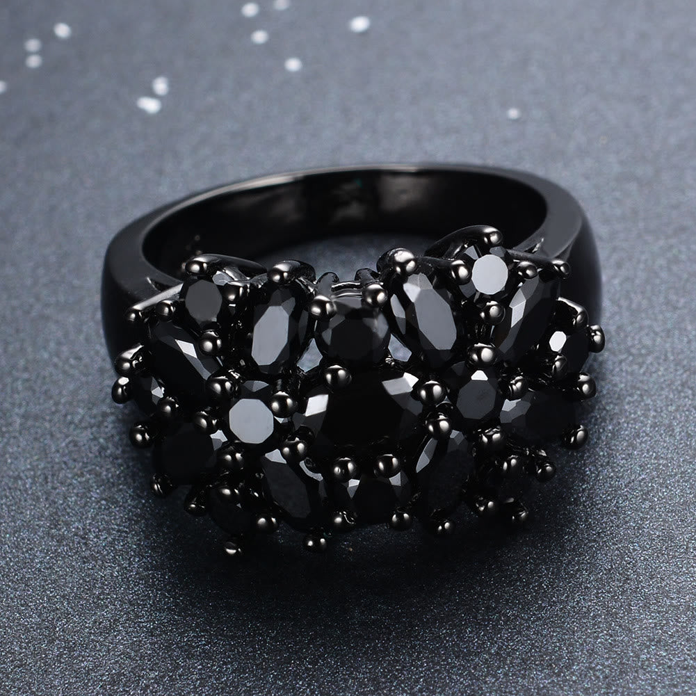 Inlaid Shiny Zircon Elegant Black Color Copper Ring