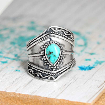 Olivenorma Boho Style Water Drop Turquoise Reki Ring