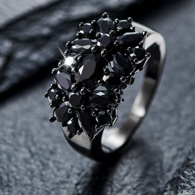 Inlaid Shiny Zircon Elegant Black Color Copper Ring