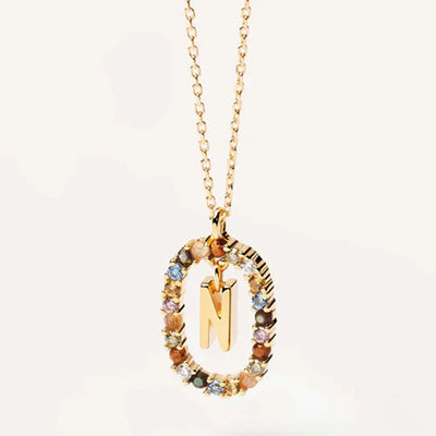 INITIAL LETTER Colourful Zircon Necklace