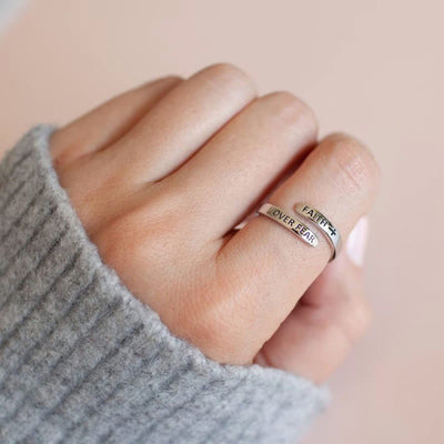 "FAITH OVER FEAR" - Open Adjustable Remind Ring