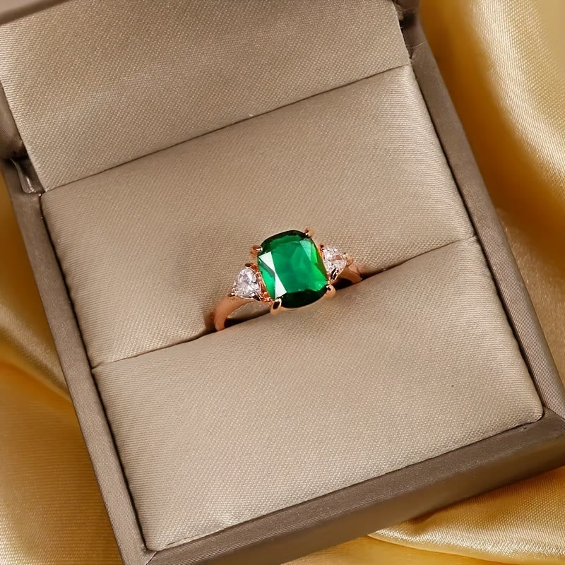 Limited Sale - Elegant Emerald With Inlaid Square Shiny Zircon Ring