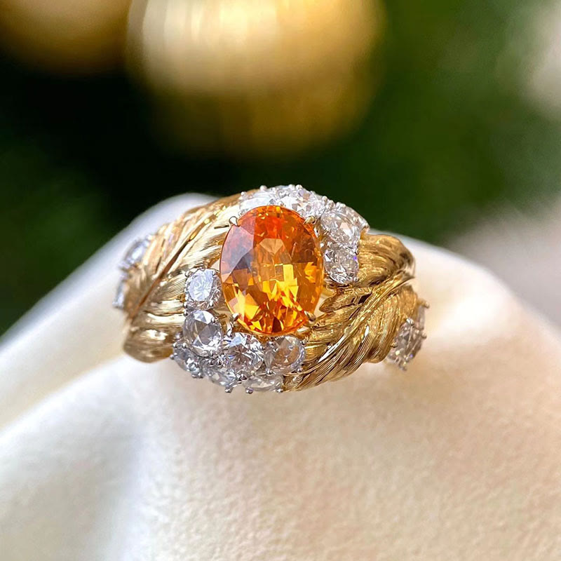 "Light Stone" Natural Citrine Gold Feather Ring