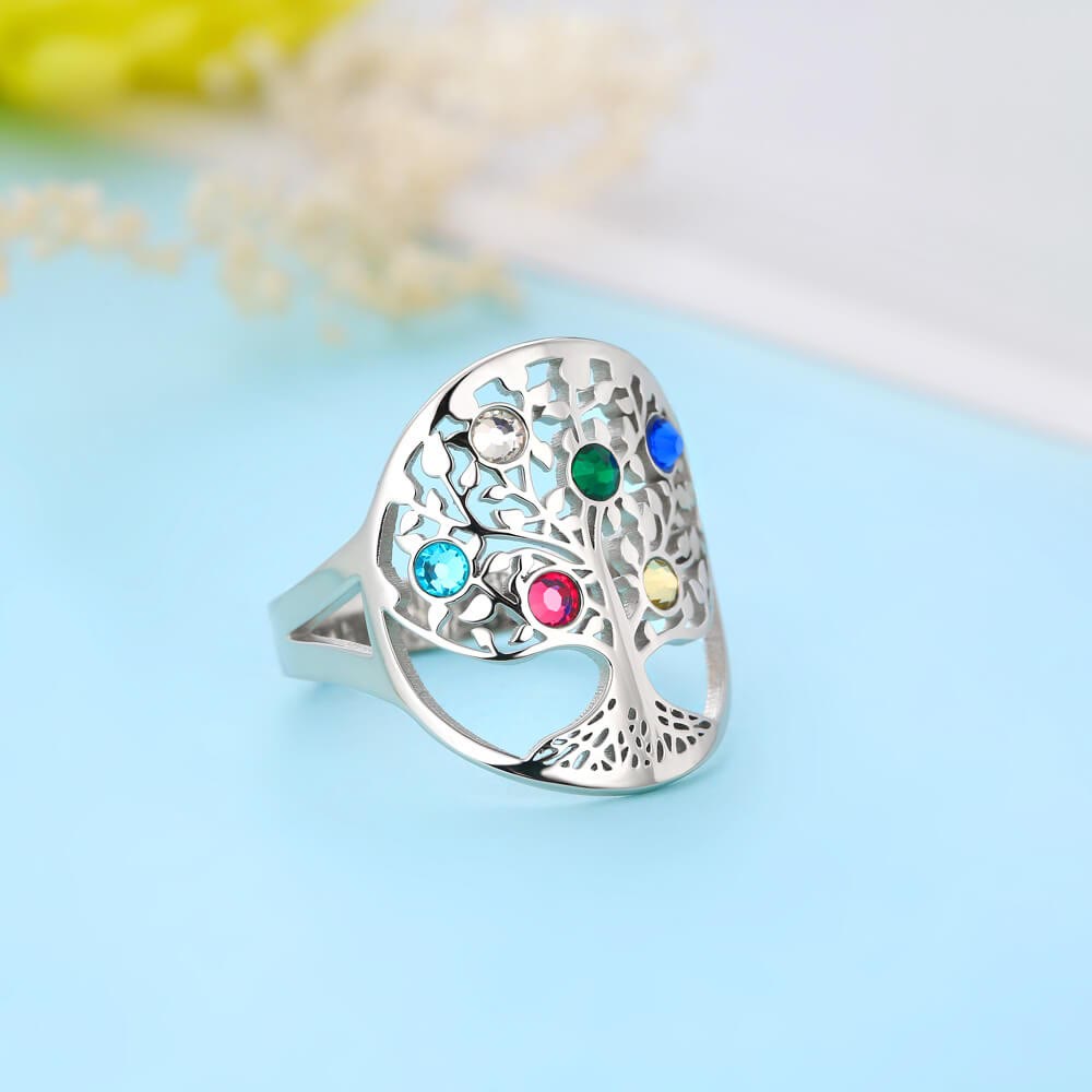 Olivenorma Tree of Life Inlaid Birthstone Ring