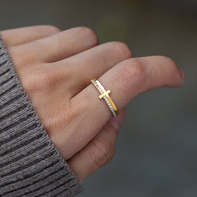 "Pray On It" Golden Cross Ring
