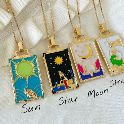 Olivenorma Moon Star Tarot Card Necklace