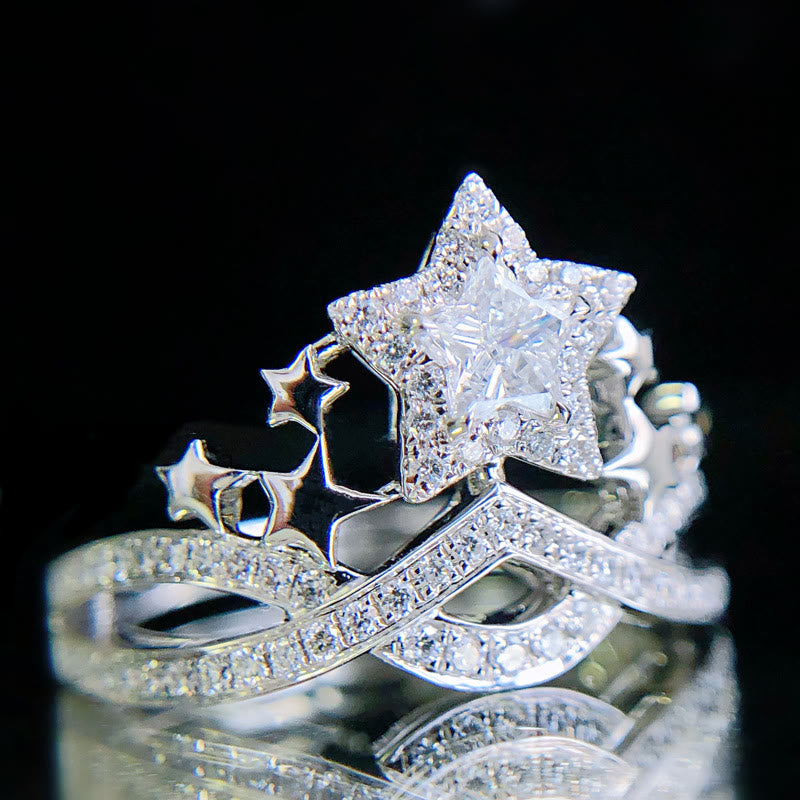 Star Shiny Crown Inlaid Zircon Ring