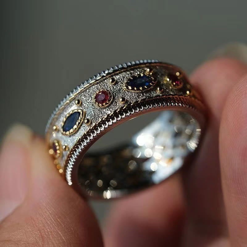 Retro Sapphire with Ruby Plated S925 Silver Ring