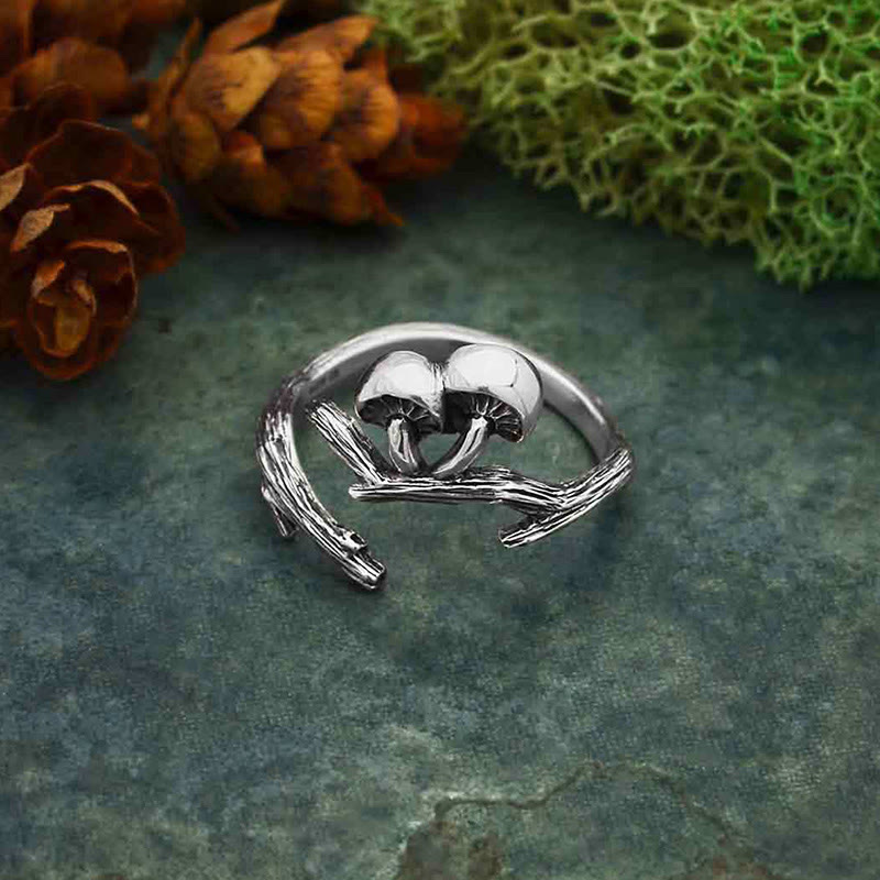 Sterling Silver Adjustable Branch and Mushroom Ring