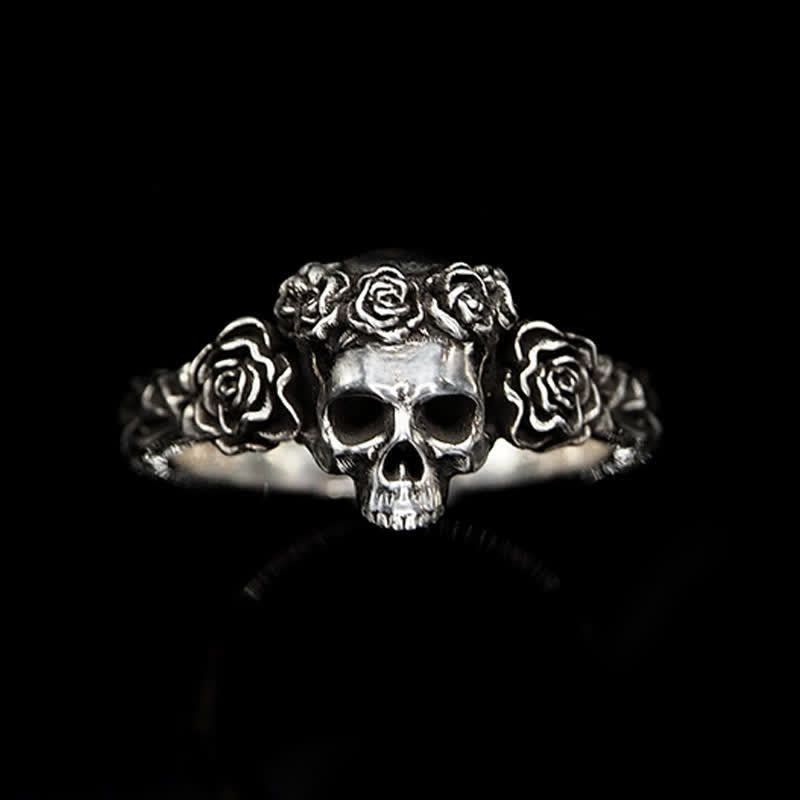 Men's Gothic Black Rose Skull Ring