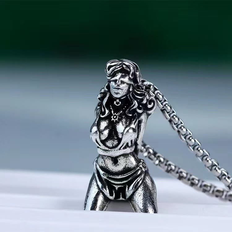 Sterling Silver Suffering Goddess Pendant Necklace