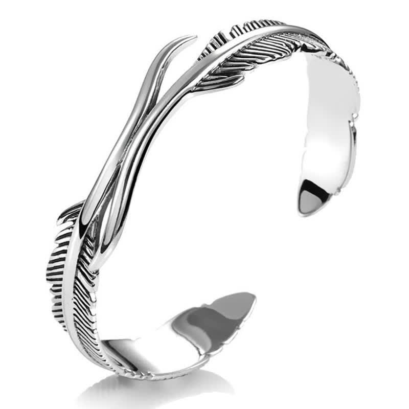 Men's Silver Charm Feather Bracelet