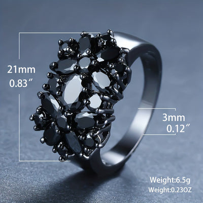 Inlaid Shiny Zircon Elegant Black Color Copper Ring