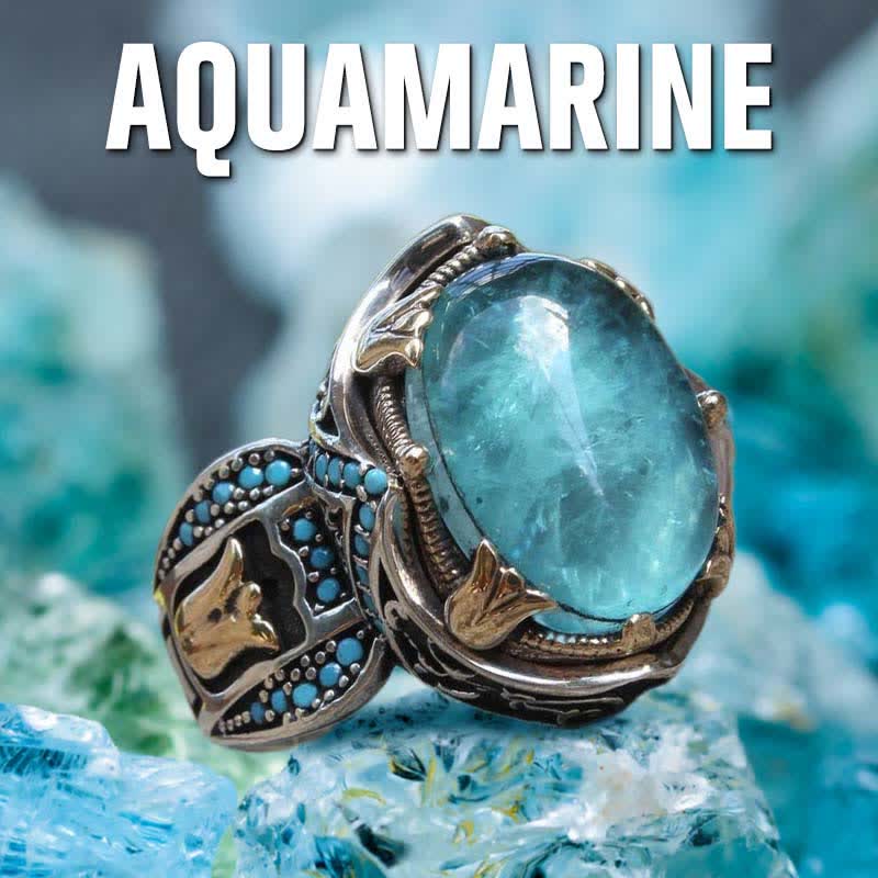 Olivenorma Aquamarine Men Ring With Turquoise Stones
