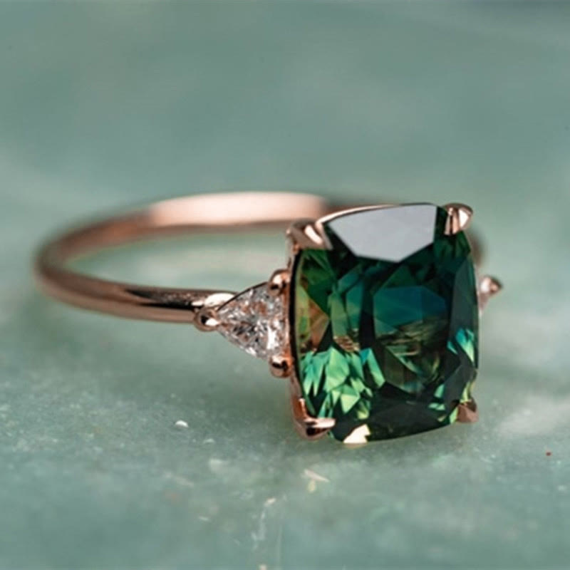 Limited Sale - Elegant Emerald With Inlaid Square Shiny Zircon Ring