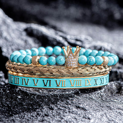 Blue Beaded Roman Numerals Crown Bracelet