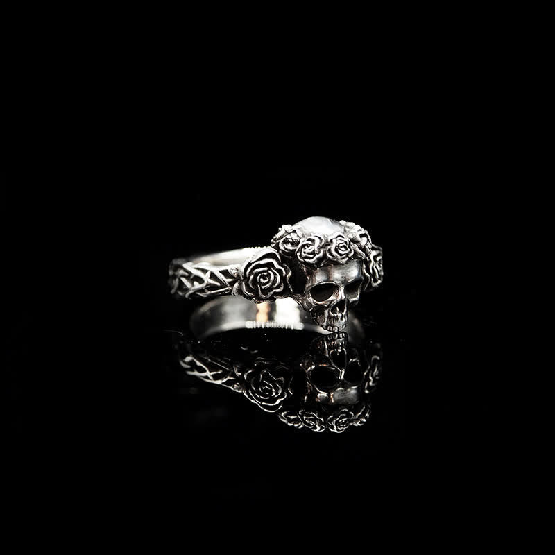 Men's Gothic Black Rose Skull Ring