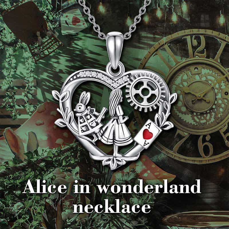 "Fairyland in a dream" - Vintage Alice & Rabbit Heart Necklace
