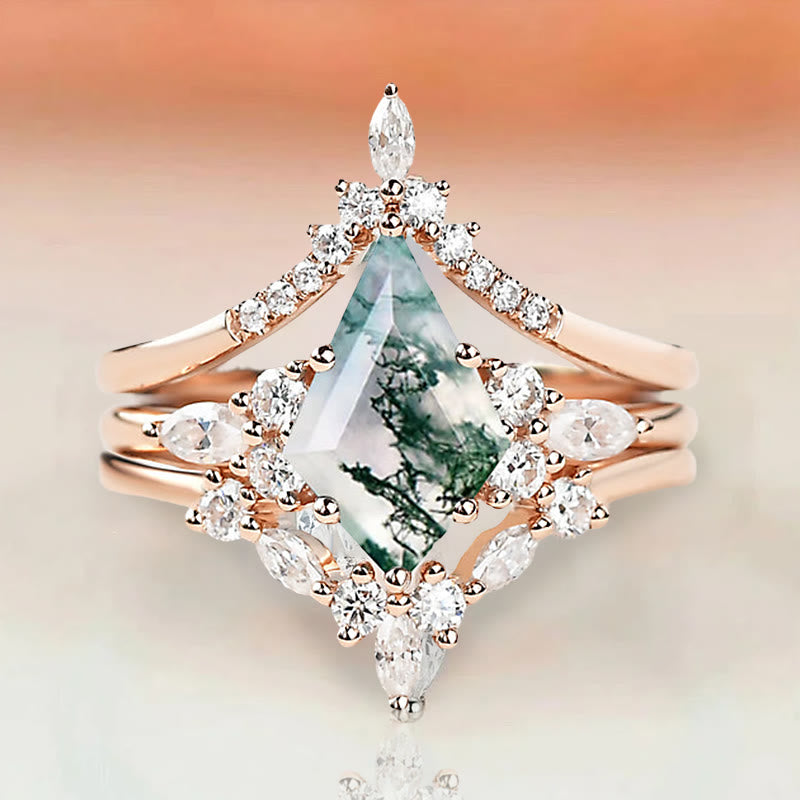 FREE Today: "Sense Of Tranquillity" 3 Pcs Natural Moss Agate Ring Set  - Rose Gold - US 9 - image 1
