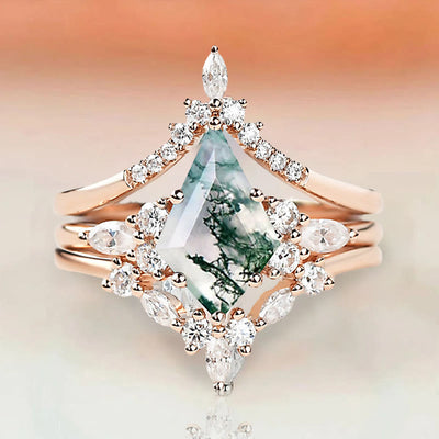 FREE Today: "Sense Of Tranquillity" 3 Pcs Natural Moss Agate Ring Set  - Rose Gold - US 9 - image 1