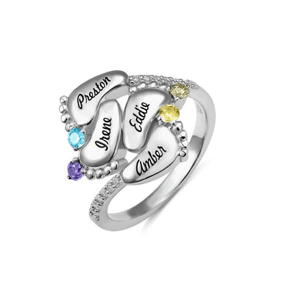 Olivenorma Creative Baby Feet Engraved Birthstones Ring