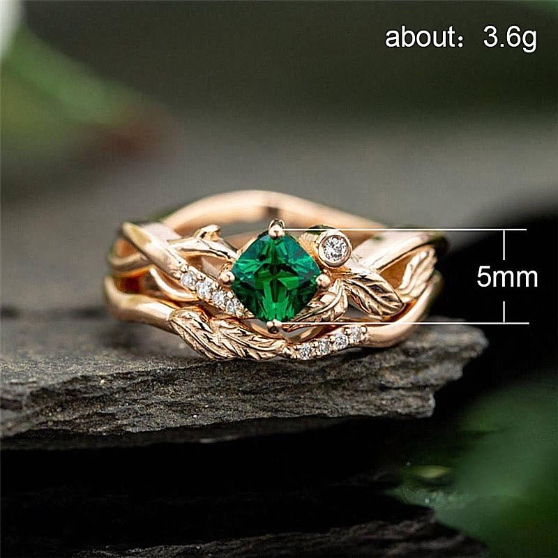 Fantasy Nature Inspired Stackeing Emerald Ring