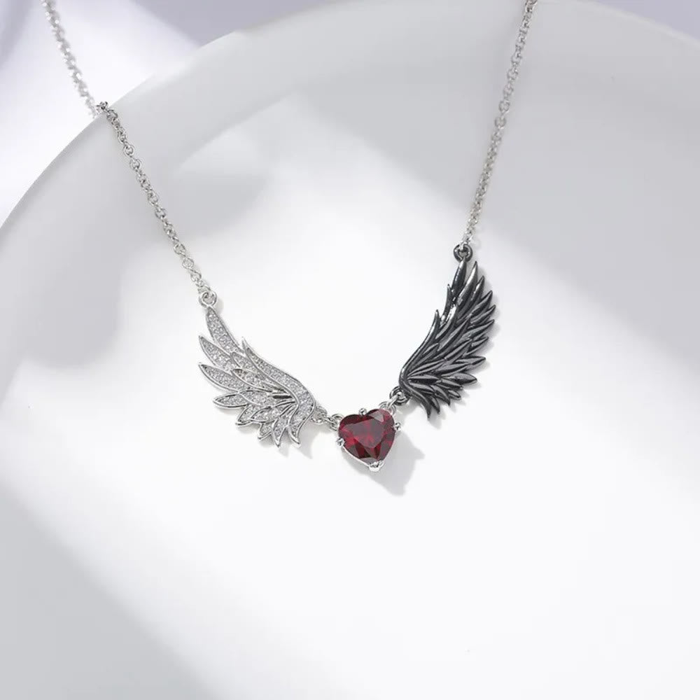 Gothic Angel & Devil Wing Heart Crystal Necklace