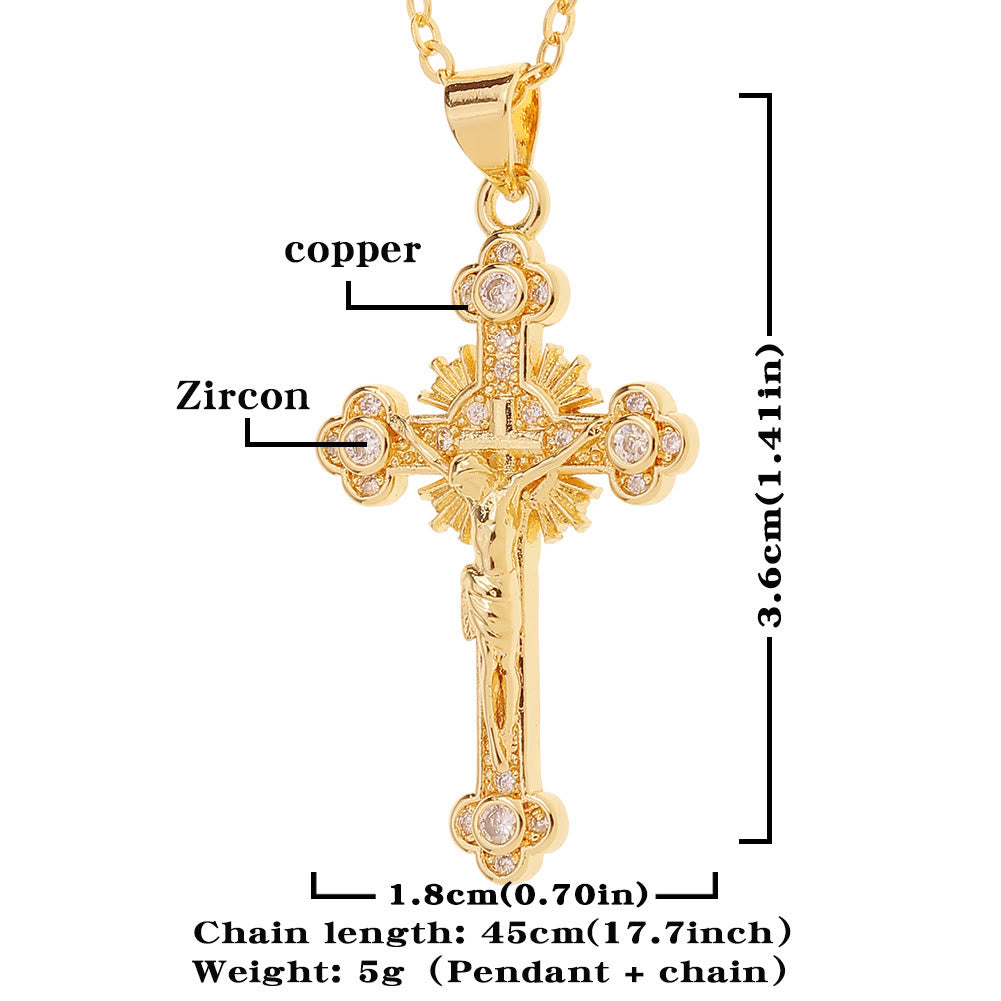 White Zircon Inlay Jesus Cross Pendant Necklace