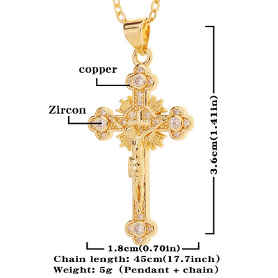 White Zircon Inlay Jesus Cross Pendant Necklace